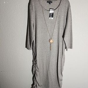 French Atmosphere Dress Womens Size 3X New Heather Gray Pull Side Runched